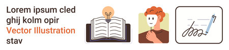 Education, creativity, self-expression, identity, learning, and documentation. Open book with...