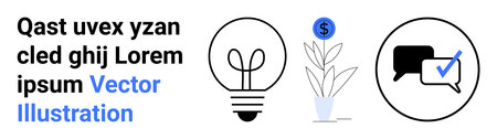 Creativity, business success, communication, innovation, growth, feedback. Light bulb, money plant...