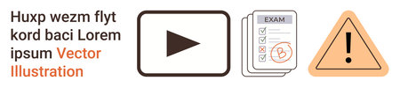 Online learning, data analysis, compliance, caution, digital communication, safety. Play button,...