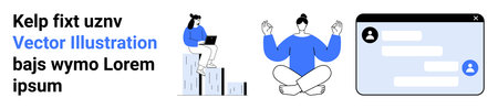 Remote work, meditation, digital collaboration, productivity tools, online messaging, focus. A...