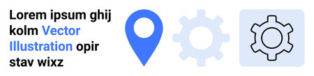 Blue location marker beside outlined and solid gear icons, suggesting navigation or process...