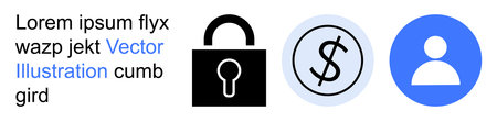 Security, finance, personal data, authorization, privacy, digital identity. Black lock, dollar...