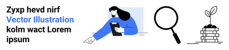 Business growth, research analysis, startup finance, data visualization, strategy. Woman holding...