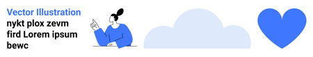 Communication, connection, emotion, love, cloud storage, teamwork. Woman gesturing, blue cloud and...