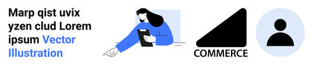 Business, e-commerce, communication, branding, user profiles, digital marketing. Woman holding...