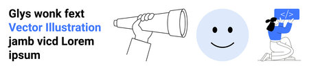 Creativity, innovation, technology, expression, communication, exploration. Line art of a hand with...