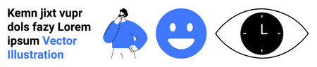 Communication, time management, facial expressions, analytics, focus, decision-making. Man in...