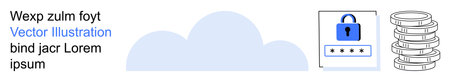 Data privacy, cybersecurity, cloud storage, database management, safe access, technology. Blue cloud...