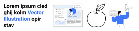 Data visualization, education, health awareness, productivity, research, business. A chart, an apple...
