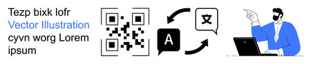 Translation services, digital tools, technology, scanning, language decoding, education. QR code,...