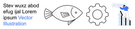 Business growth, technology, progress tracking, data analysis, creativity, innovation. Fish, gear...