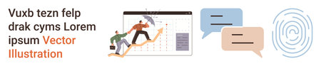 Business collaboration, teamwork, digital communication, identity verification, data analytics,...