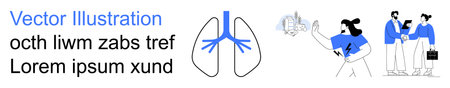 Healthcare, collaboration, respiratory health, teamwork, innovation, wellness. A diagram of human...