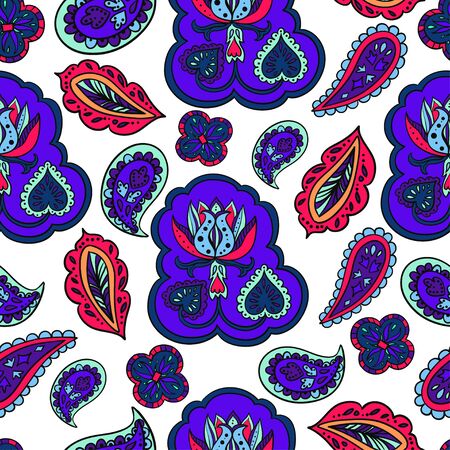 Colorful seamless pattern with plants and floral elements. Bright psychedelic background.のイラスト素材