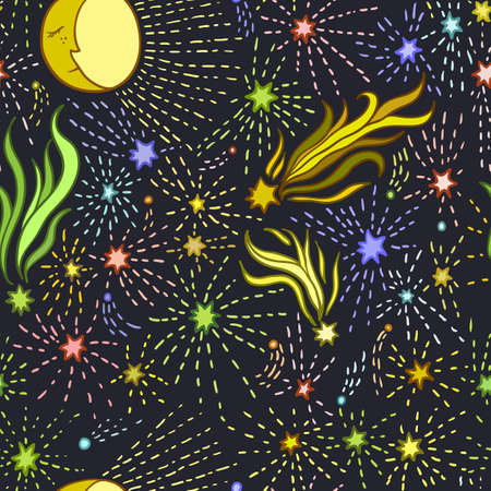 Seamless pattern with moon and stars for children design. . Vector illustrationのイラスト素材