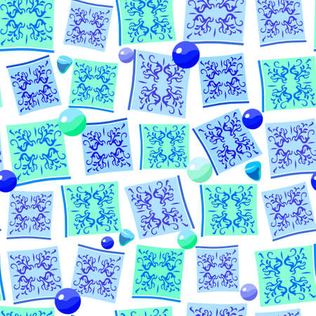 Seamless vector pattern with majolic elements and glass balls. Vector illustration