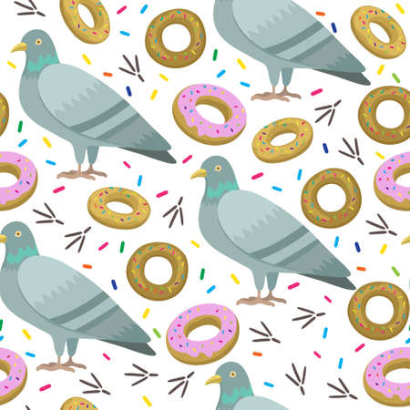 Seamless pattern with cute cartoon pigeons. Vector original illustration.のイラスト素材