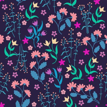 Seamless pattern with cute small flowers. Vector floral illustration.のイラスト素材