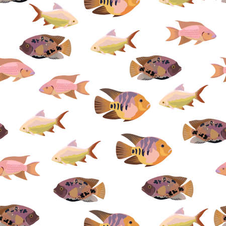 Cute seamless pattern with bright tropical coral fishes. Vector illustrationのイラスト素材