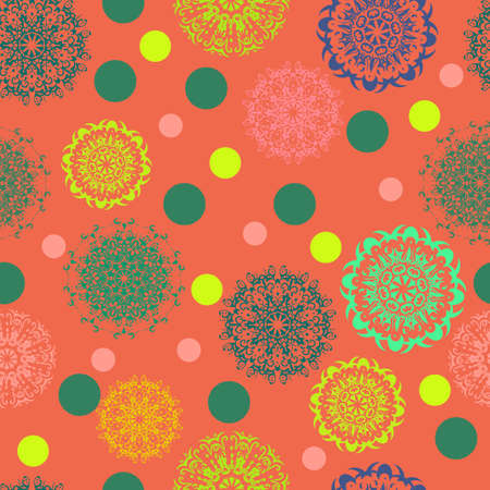 Seamless pattern with floral psychedelic floral and plant elements. Vector original illustrationのイラスト素材