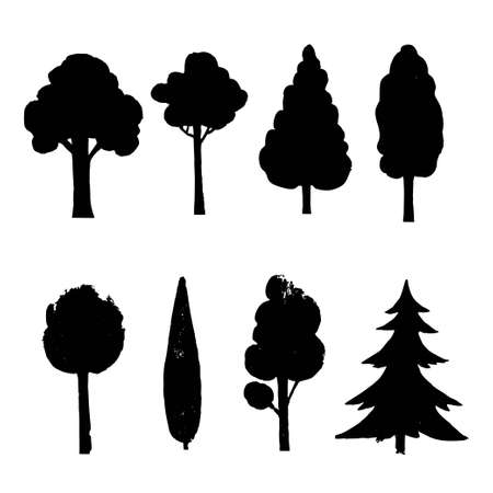 Set of black shapes of trees. Vector original illustrationのイラスト素材