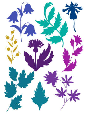 Set of floral and plants silhouette. Vector original illustrationのイラスト素材