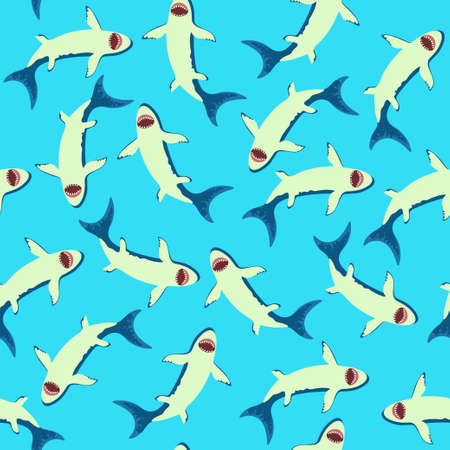 Seamless pattern with cute little cartoon sharks. Vector original illustrationのイラスト素材