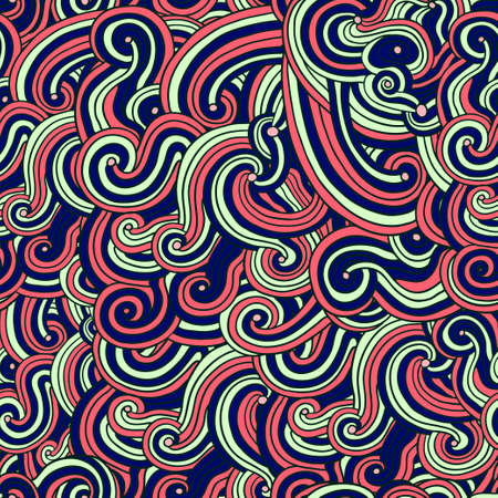 Colorful seamless pattern with curly doodle lines. Vector original illustrationのイラスト素材