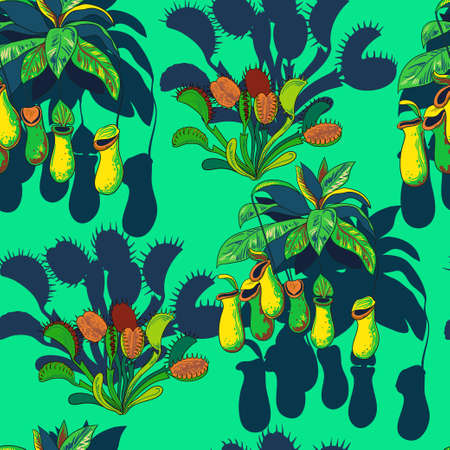 Seamless pattern with carnivores plants. Vector original illustrationのイラスト素材