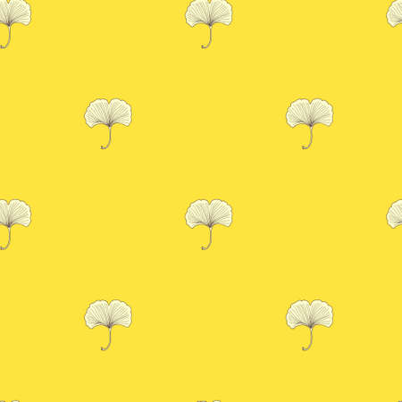 Seamless pattern with ginkgo flowers. Retro texture in Asian style. Vector original illustrationのイラスト素材