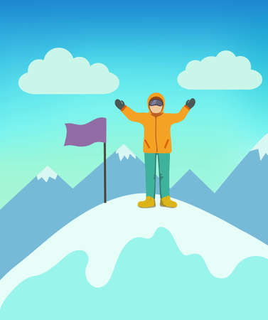 Climber on a mountain peak. Vector illustrationのイラスト素材