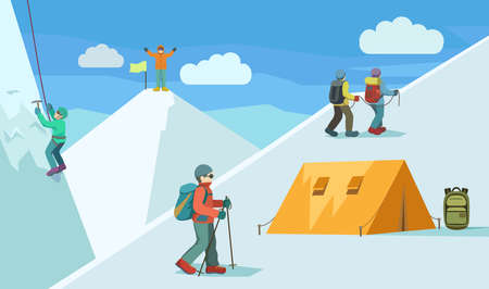Vector original illustration about mountain climbing.のイラスト素材