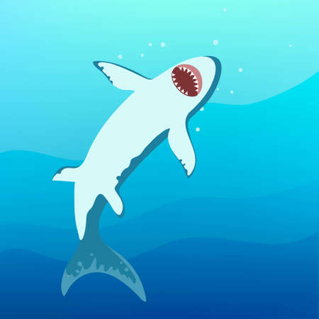 Angry shark on the sea underwater background. Vector original illustrationのイラスト素材