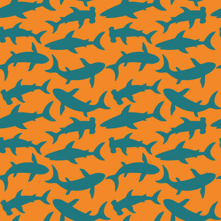 Seamless pattern with cute sharks silhouette. Vector original illustrationのイラスト素材