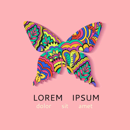 Cute banner in paper cut style with butterflies. Vector original illustrationのイラスト素材