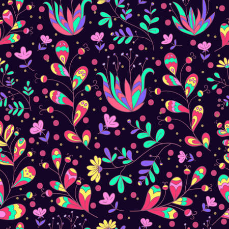 Seamless pattern with cute floral and plant elements . Vector illustrationのイラスト素材