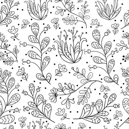 Seamless pattern with cute floral and plant elements . Vector illustrationのイラスト素材