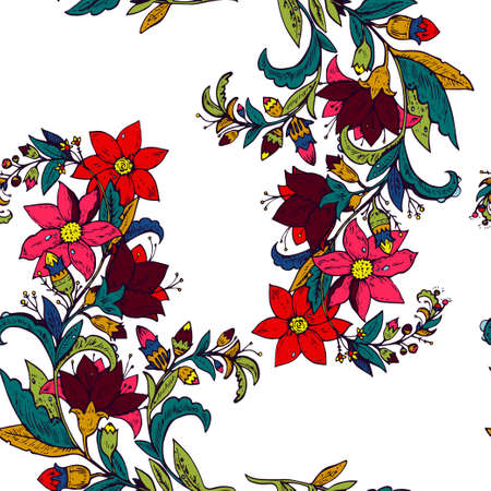Seamless pattern with vintage retro floral elements. Vector original illustrationのイラスト素材
