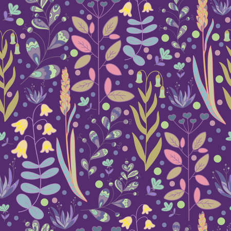 Seamless pattern with cute plants and flowers. Vector illustrationのイラスト素材
