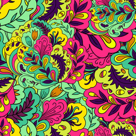 Seamless pattern with colorful abstract and floral elements. Vector illustrationのイラスト素材