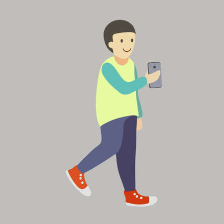 Happy cartoon man with mobile phone. Vector illustrationのイラスト素材