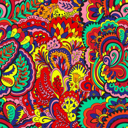 Seamless pattern with colorful abstract and floral elements. Vector illustrationのイラスト素材