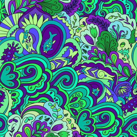 Seamless pattern with colorful abstract and floral elements. Vector illustrationのイラスト素材