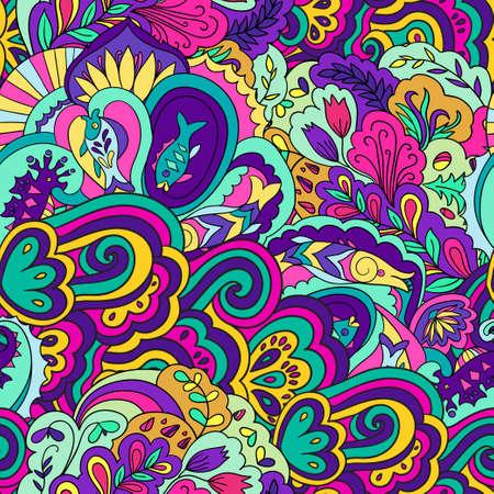 Seamless pattern with colorful abstract and floral elements. Vector illustrationのイラスト素材