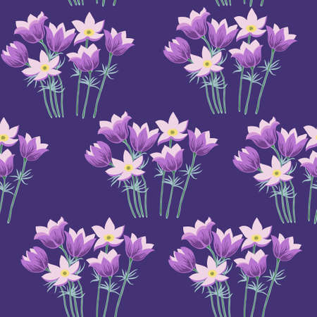 Vector Illustration with pasque flowers and leavesのイラスト素材