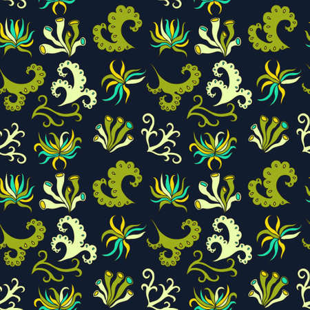 Seamless pattern with plants abstract floral elements . Vector illustrationのイラスト素材