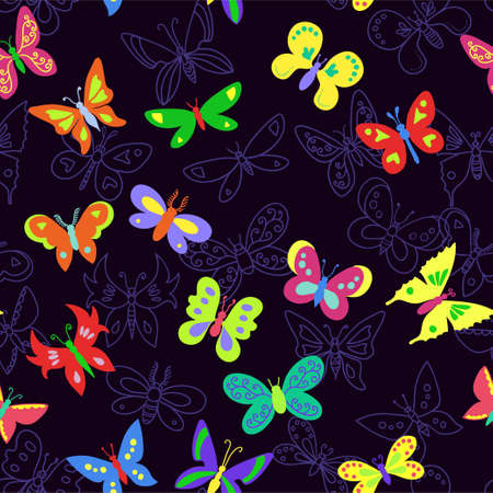Seamless pattern with minimalistic butterflies. Vector illustrationのイラスト素材