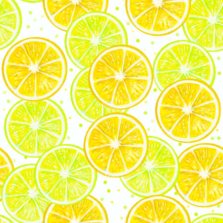 Seamless pattern with watercolor vintage lemon branches with flowers and fruits on blue background. Original illustration.の写真素材