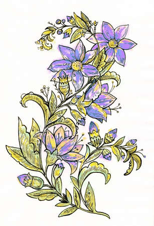 Vintage retro floral branch for design and decorations. Ink hand drawing. High quality paintingの写真素材