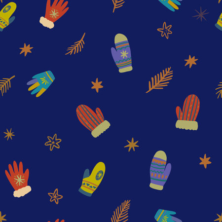 Cute vector set of winter clothing clip art, hats, mittens and gloves. Freehand drawn doodle. Vector illustrationのイラスト素材